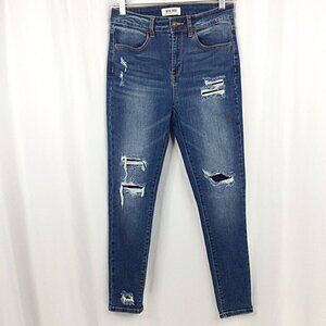 WAX JEAN Distressed Ankle Skinny Jeans Size 5/27 Medium Wash Denim Stretch 90227